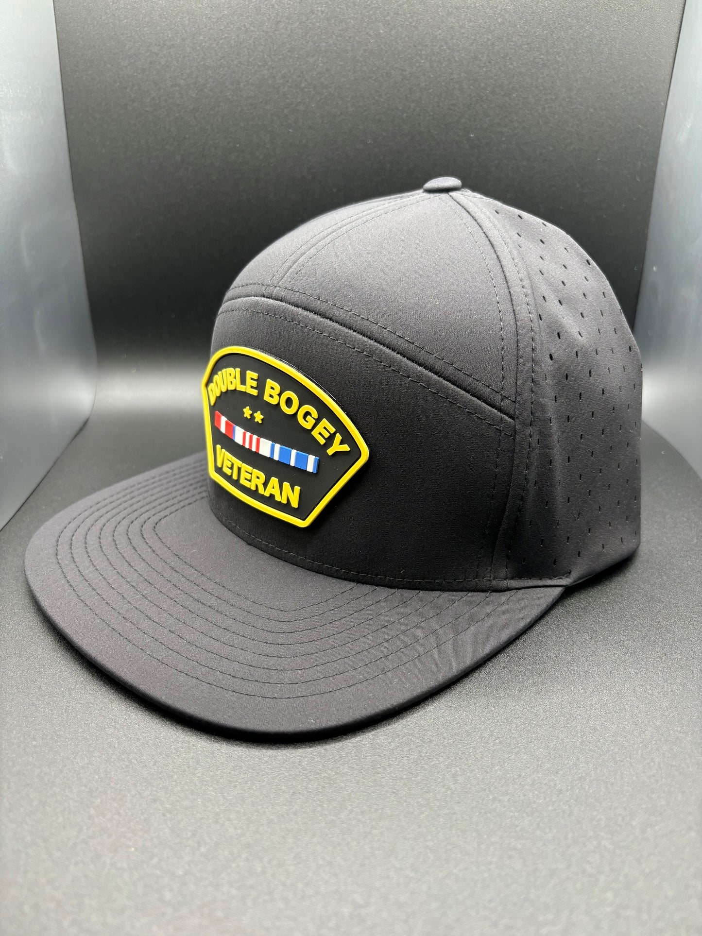 "DOUBLE BOGEY VETERAN" LASER PERFORATED HAT - BLACK